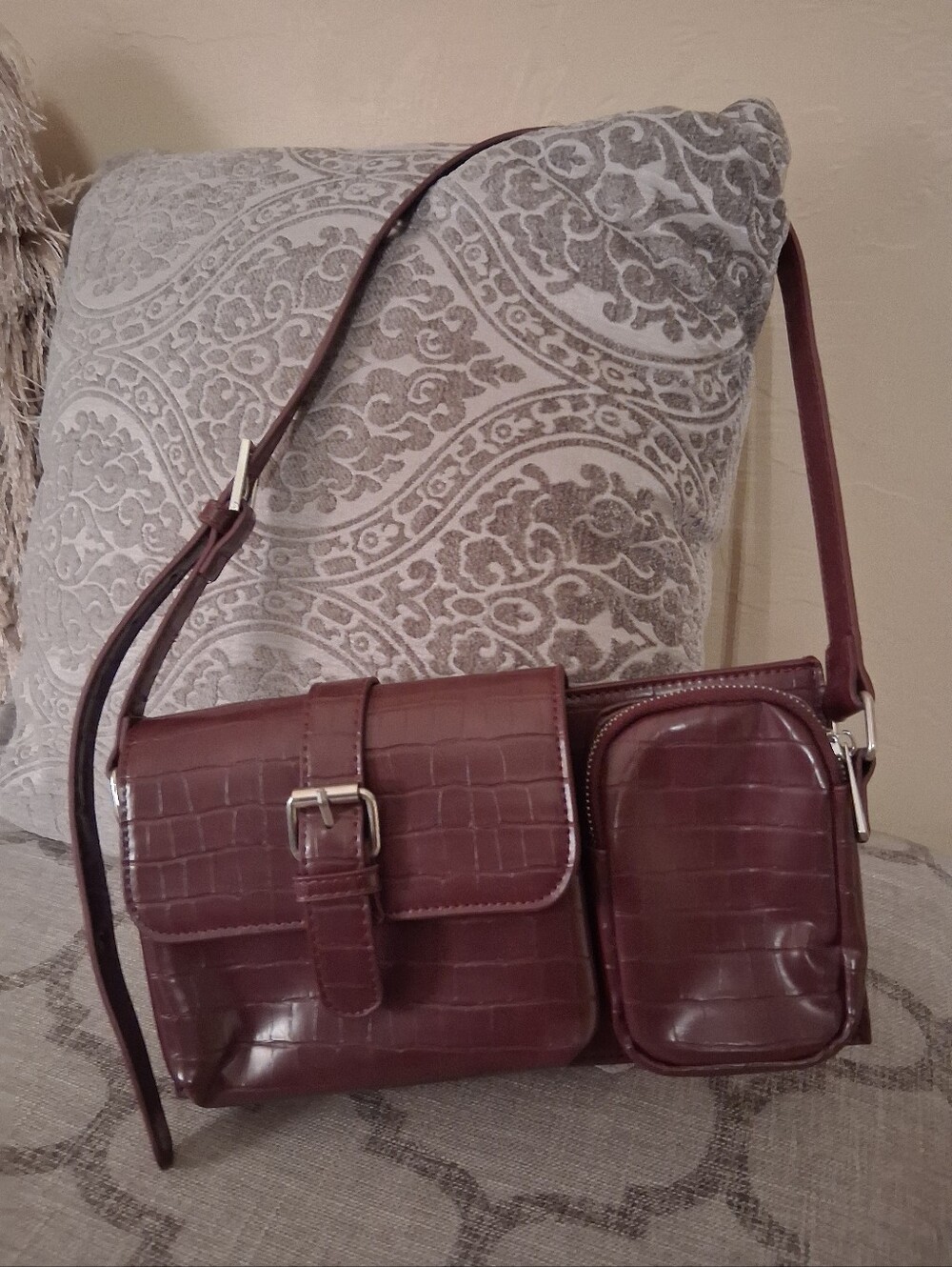 Faux Croc Shoulder Bag